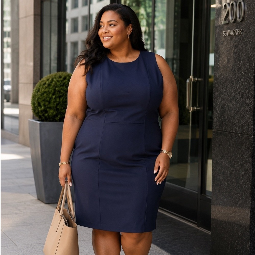 Liverpool Sleeveless Midi Sheath Dress in Navy